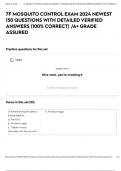 7F MOSQUITO CONTROL EXAM 2024 NEWEST 150 QUESTIONS WITH DETAILED VERIFIED ANSWERS &lpar;100&percnt; CORRECT&rpar; &sol;A&plus; GRADE ASSURED