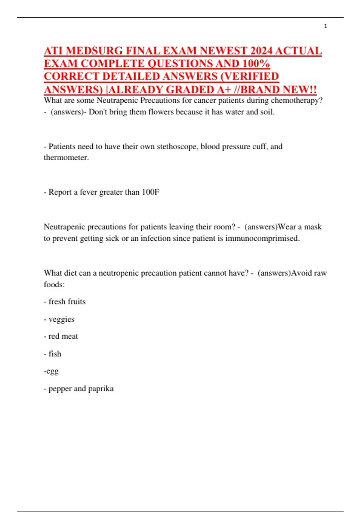 ATI MEDSURG FINAL EXAM NEWEST 2024 ACTUAL EXAM COMPLETE QUESTIONS AND ...