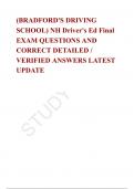 &lpar;BRADFORD'S DRIVING SCHOOL&rpar; NH Driver's Ed Final EXAM QUESTIONS AND CORRECT DETAILED &sol; VERIFIED ANSWERS LATEST UPDATE