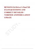BENSONS Ed Driver's Final NH EXAM QUESTIONS AND CORRECT DETAILED &sol; VERIFIED ANSWERS LATEST UPDATE