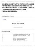 DRIVER LICENSE WRITTEN TEST IN VIETNAMESE WRITTEN TEST 2024 NEWEST 2 VERSIONS 200 QUESTIONS WITH DETAILED VERIFIED ANSWERS &sol; DRIVER LICENSE WRITTEN TEST IN VIETNAMESE GEORGIA