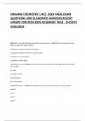 ORGANIC CHEMISTRY 1 ACS  2024 FINAL EXAM QUESTIONS AND ELABORATE ANSWERS RECENT UPDATE FOR 2024-2025 ACADEMIC YEAR &period; CHOICES AVAILABLE
