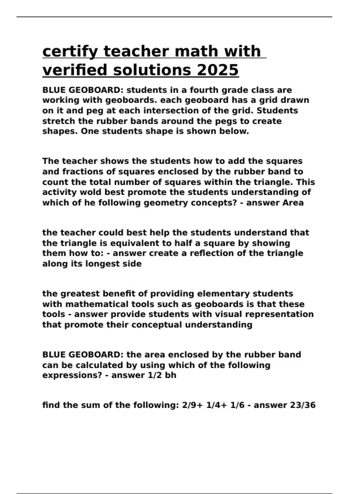 Verifies Math certify teacher math with verified solutions 2025 - Zoo Math - Stuvia US