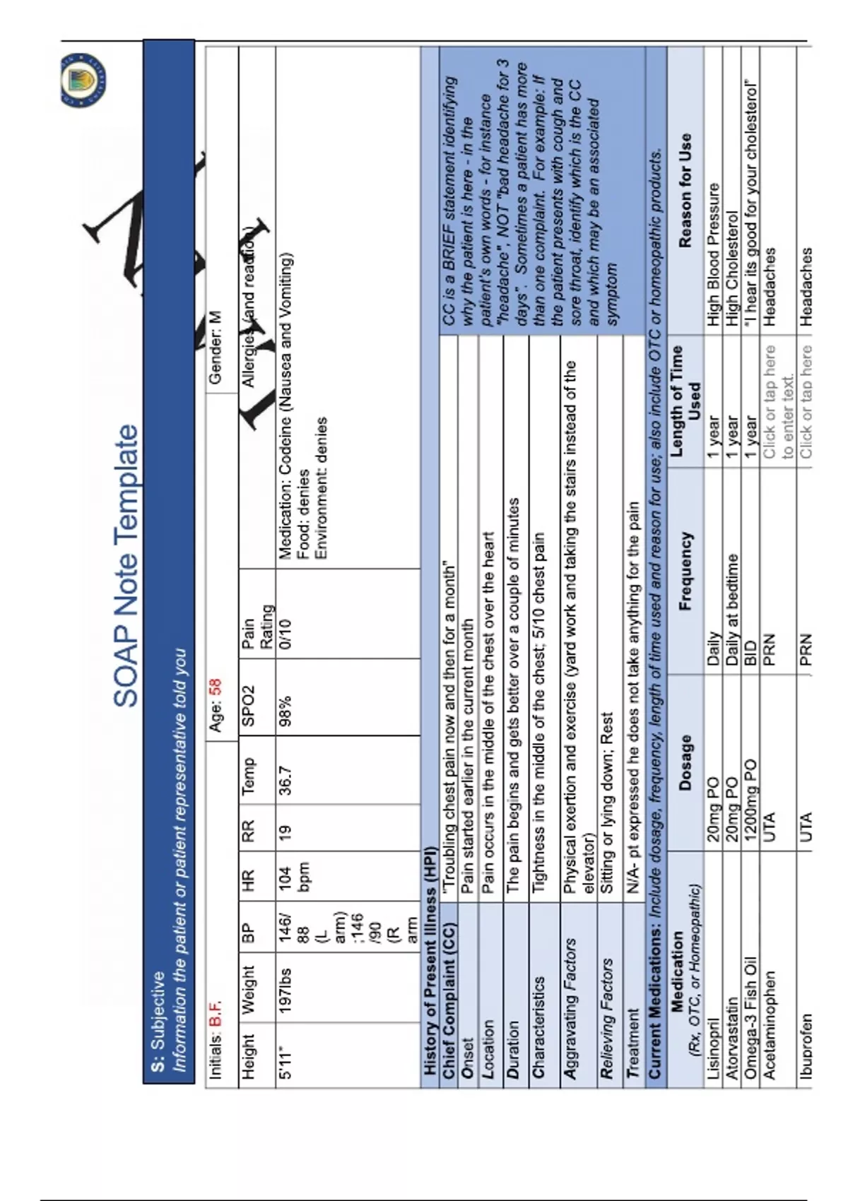 NR 509 SOAP Note Template Week 4 - S (NR-509) Chamberlain College of ...