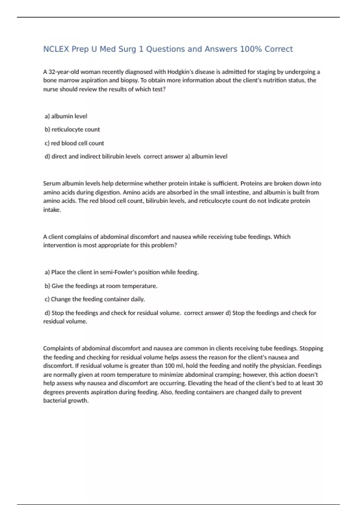 NCLEX Prep U Med Surg 1 Questions and Answers 100% Correct - NCLEX Prep ...