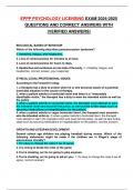 EPPP PSYCHOLOGY LICENSING EXAM 2024-2025  QUESTIONS AND CORRECT ANSWERS WITH  &lpar;VERIFIED ANSWERS&rpar;