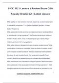 BIOC 3021 Lecture 1 Review Exam Q&A Already Graded A&plus; &vert; Latest Update