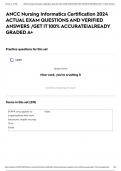 ANCC Nursing Informatics Certification 2024 ACTUAL EXAM QUESTIONS AND VERIFIED ANSWERS &sol;GET IT 100&percnt; ACCURATE&vert;ALREADY GRADED A&plus;