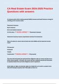 CA Real Estate Exam 2024-2025 Practice Questions with answers