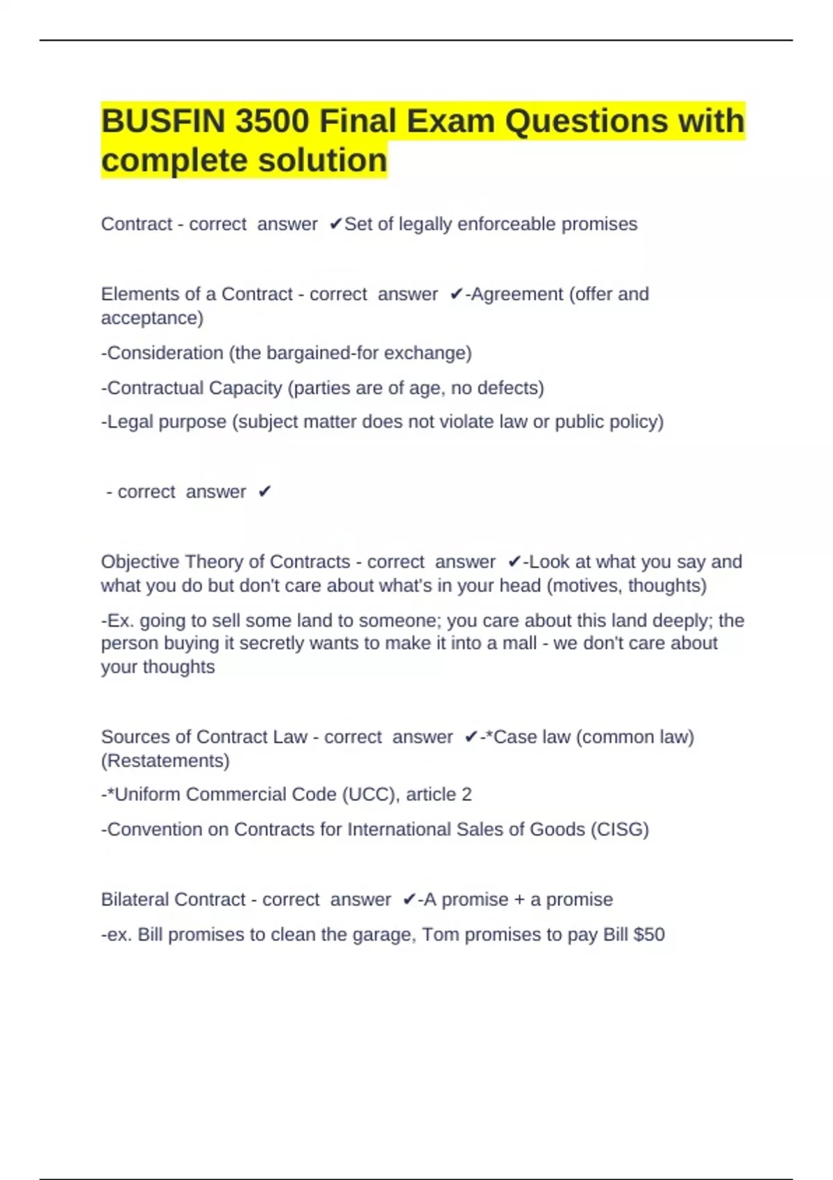 BUSFIN 3500 Final Exam Questions with complete solution - BUSFIN 3500 ...