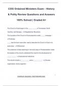 COG Ordained Ministers Exam - History & Polity Review Questions and Answers 100&percnt; Solved &vert; Graded A&plus;