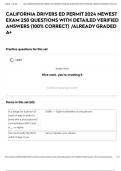 CALIFORNIA DRIVERS ED PERMIT 2024 NEWEST EXAM 250 QUESTIONS WITH DETAILED VERIFIED ANSWERS &lpar;100&percnt; CORRECT&rpar; &sol;ALREADY GRADED A&plus;