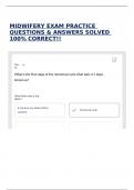 MIDWIFERY EXAM PRACTICE QUESTIONS & ANSWERS SOLVED 100&percnt; CORRECT&excl;&excl;