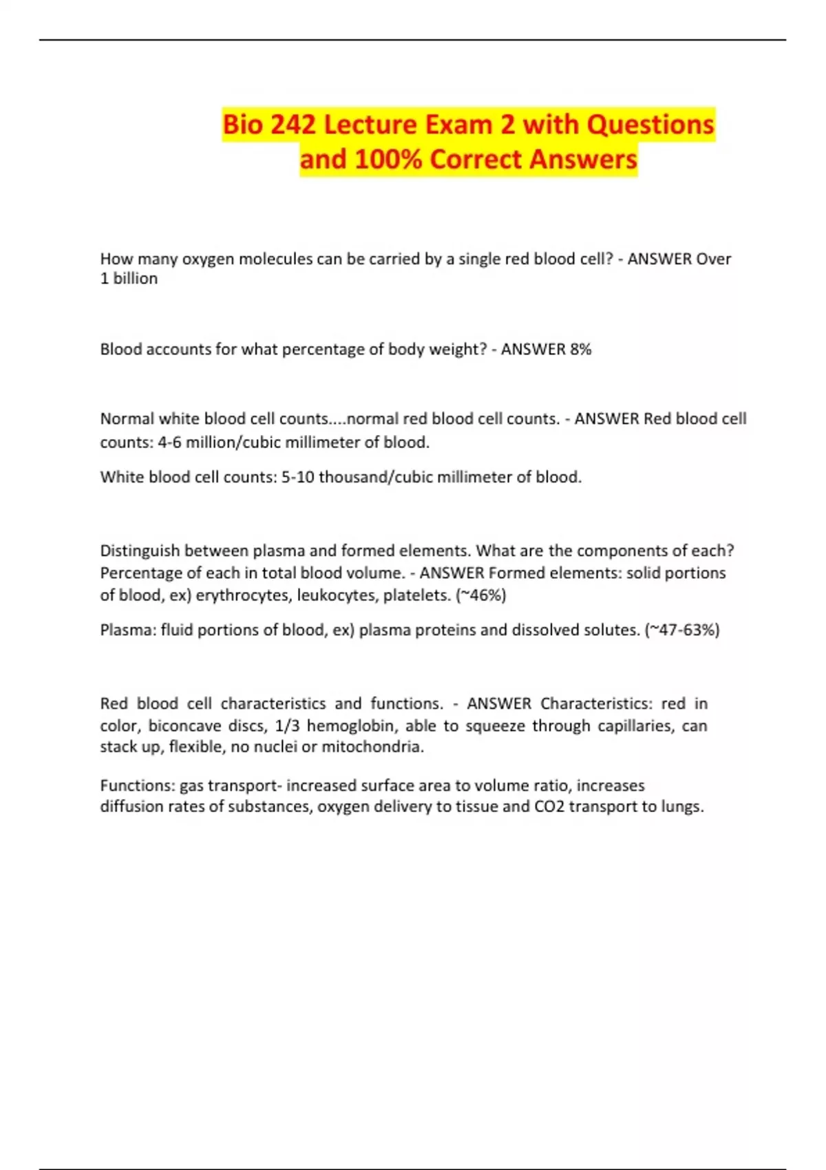 Bio 242 Lecture Exam 2 With Questions And 100 Correct Answers Bio