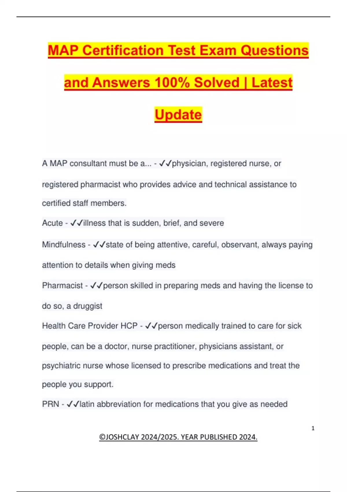 MAP Certification Test Exam Questions and Answers 100% Solved | Latest ...