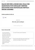 IDAHO DRIVERS LICENSE 2024 EXAM 350 QUESTIONS WITH DETAILED VERIFIED SOLUTIONS WITH RATIONALES NEW&excl;&excl;&sol;A&plus; GRADE ASSURED