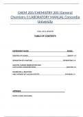 CHEM 205&sol;CHEMISTRY 205 &lpar;General Chemistry I&rpar; LABORATORY MANUAL Concordia University