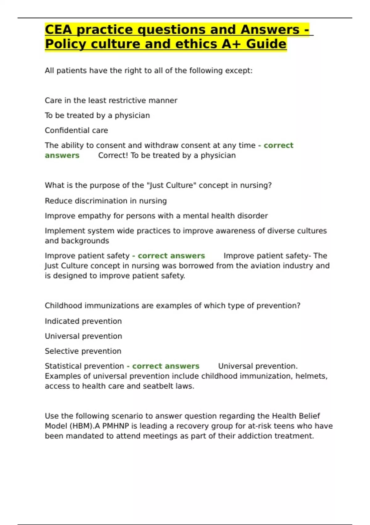 CEA practice questions and Answers - Policy culture and ethics A+ Guide ...
