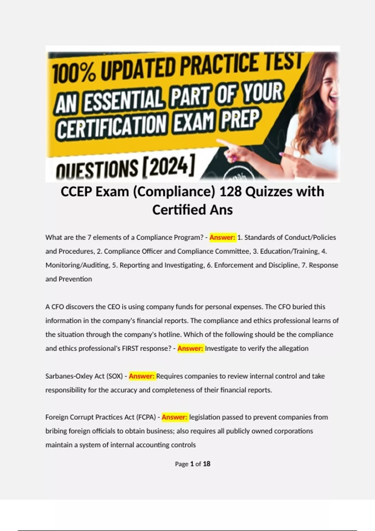 CCEP Exam (Compliance) 128 Quizzes with Certified Ans - CCEP - Stuvia US