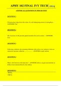 APHY 102 FINAL IVY TECH QUESTIONS AND ANSWERS 2024