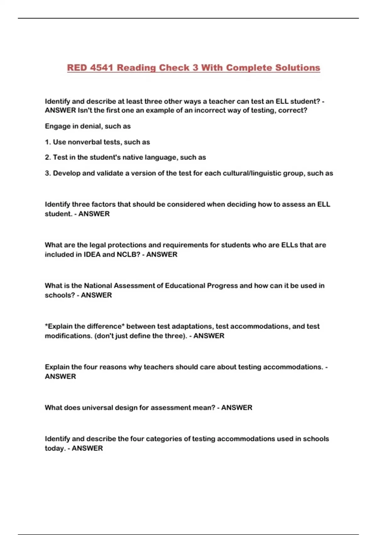 RED 4541 Reading Check 3 With Complete Solutions - RED 4541 Reading ...