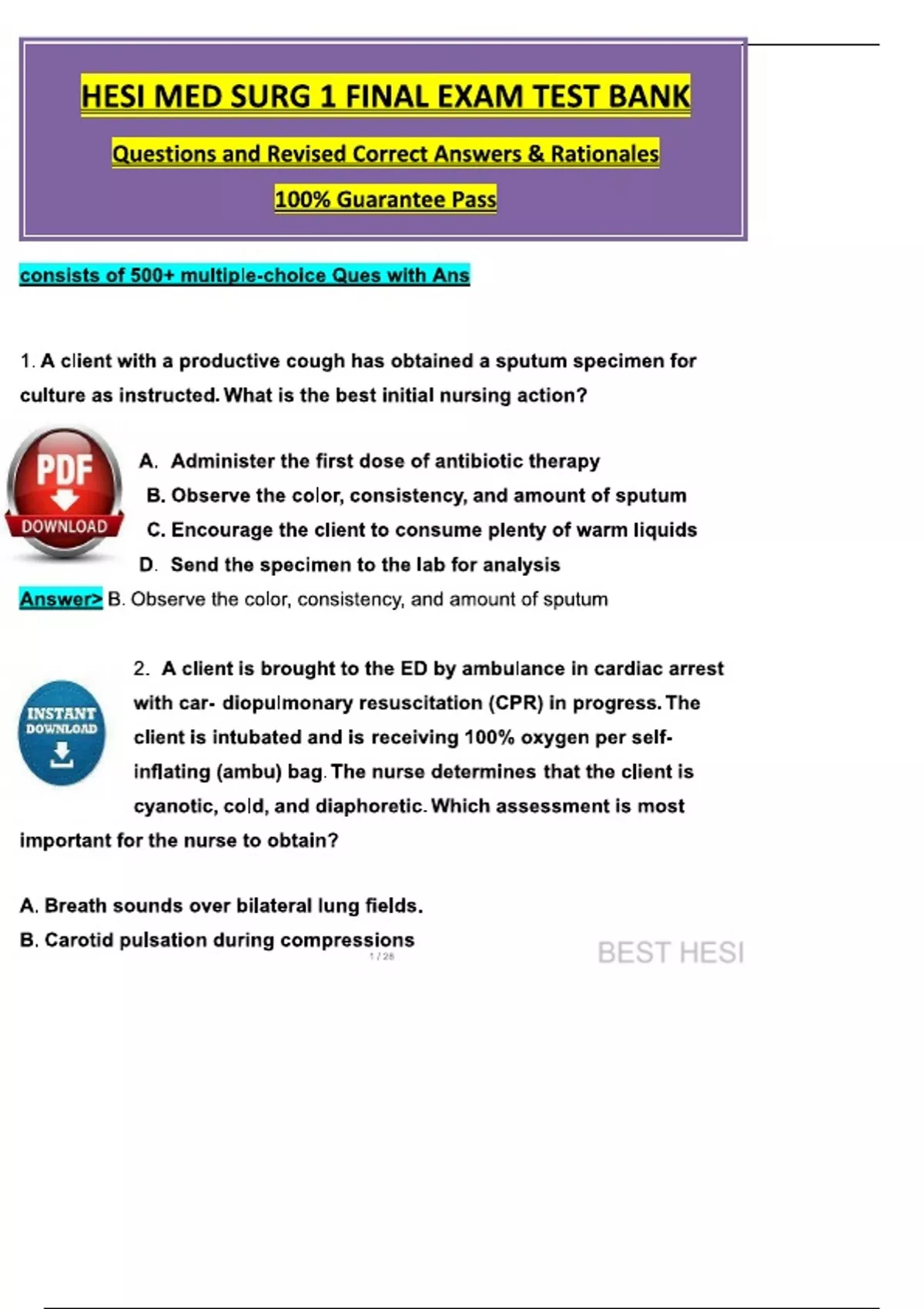 (2024 / 2025) Med Surg 1 HESI Final Exam TEST BANK (500+ Ques & Ans ...