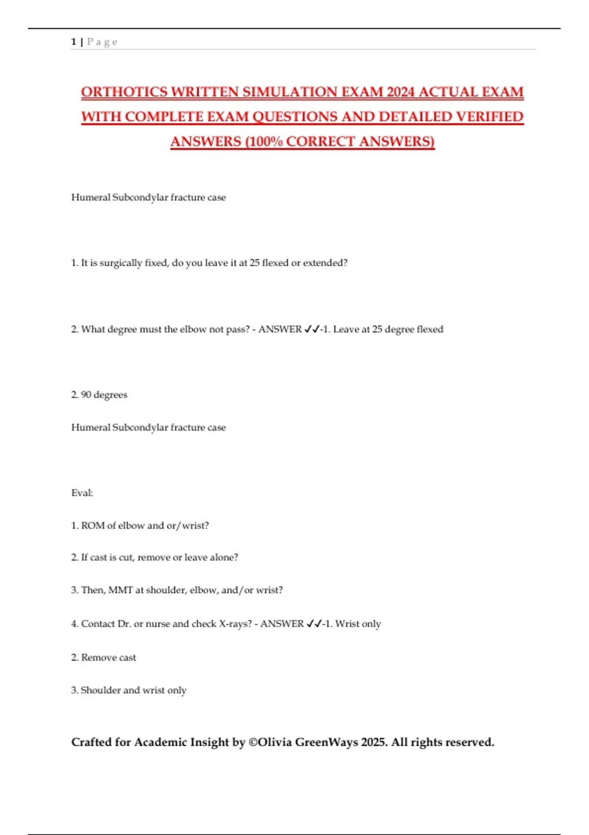 ORTHOTICS WRITTEN SIMULATION EXAM 2024 ACTUAL EXAM WITH COMPLETE EXAM ...