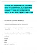ASL UNIT 4 COMPREHENSION TEST EXAM WITH CORRECT ACTUAL QUESTIONS AND CORRECTLY  WELL DEFINED ANSWERS LATEST 2024 &ndash; 2025  ALREADY GRADED A&plus; 