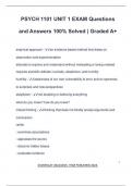 PSYCH 1101 UNIT 1 EXAM Questions and Answers 100&percnt; Solved &vert; Graded A&plus;