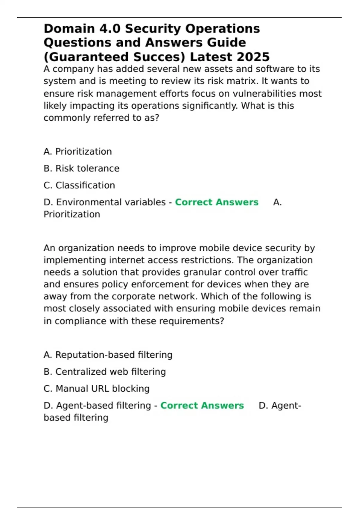 Domain 4.0 Security Operations Questions and Answers Guide (Guaranteed ...