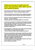 Oklahoma Insurance Health And Life Exam Test Questions With 100&percnt; Correct And Verified Answers