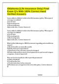 Oklahoma &lpar;Life Insurance Only&rpar; Final Exam Q's With 100&percnt; Correct Aand Verified Answers