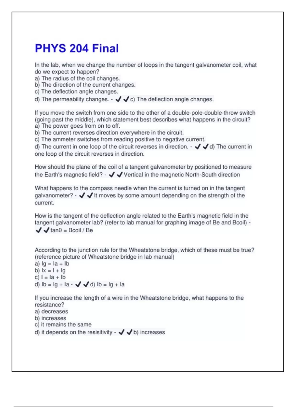 PHYS 204 Final All Possible Questions and Answers Fully Solved 100% ...