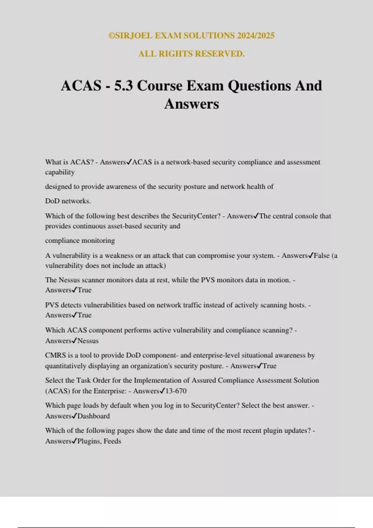 ACAS - 5.3 Course Exam Questions And Answers - ACAS - Stuvia US