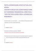 RCFE LICENSE EXAM LATEST ACTUAL EXAM 2024-2025 WITH 350 ACTUAL QUESTIONS & CORRECT ANSWERS &sol; RESIDENTIAL CARE FACILITIES FOR THE ELDERLY REAL LICENSE EXAM NEWEST&excl;&excl; 