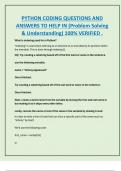 PYTHON CODING QUESTIONS AND  ANSWERS TO HELP IN &lpar;Problem Solving  & Understanding&rpar; 100&percnt; VERIFIED 