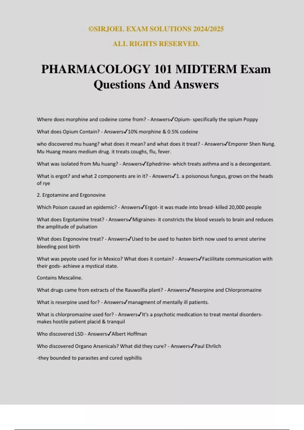 PHARMACOLOGY 101 MIDTERM Exam Questions And Answers - PHARMACOLOGY 101 ...