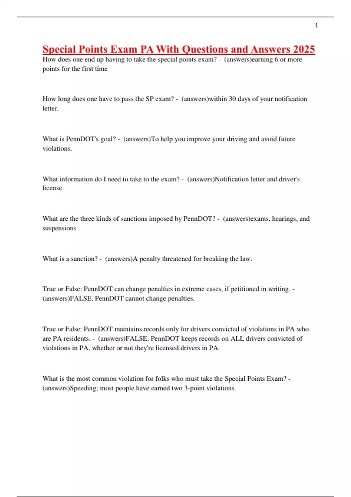 Special Points Exam PA With Questions and Answers 2025 - Special Points ...