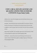 UNIT 2- REAL ESTATE LICENSE AND QUALIFICATIONS FOR LICENSURE &lpar;CONTENT&rpar; Exam Study Guide