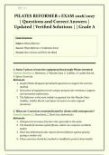 PILATES REFORMER 1 EXAM 2026&sol;2027 &vert; Questions and Correct Answers &vert; Updated &vert;  &vert; Grade A&plus; &vert; 