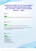 Final Exam&colon; NU641&sol; NU 641 &lpar;Latest 2024&sol; 2025 Update&rpar; Advanced Clinical Pharmacology Guide&vert; Qs & As&vert; Grade A&vert; 100&percnt; Correct &lpar;Verified Answers&rpar; &ndash; Regis