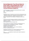 Dental Materials Exam Update Latest  2024 -2025 Actual Exam Questions and Correct Answers  Rated A&plus;