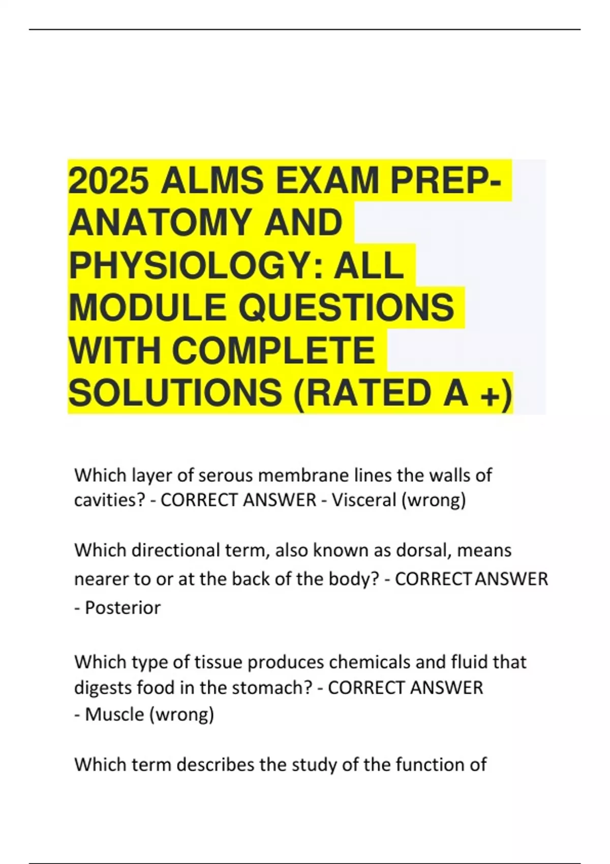 physiology & Anatomy Exam Package – 2025 Edition - Stuvia US