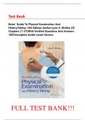 Test Bank Bates' Guide To Physical Examination And HistoryTaking 13th Edition Author&colon;Lynn S&period; Bickley All Chapters &lbrack;1-27&rsqb;With Verified Questions And Answers 100&percnt;Complete Guide Latest Version