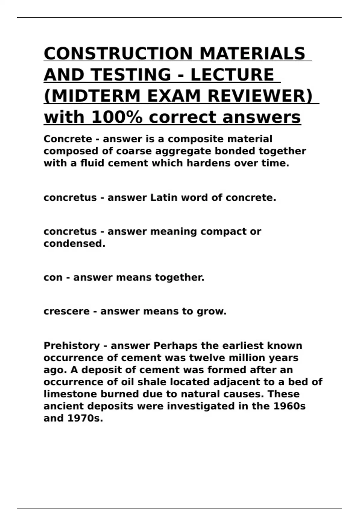 CONSTRUCTION MATERIALS AND TESTING - LECTURE (MIDTERM EXAM REVIEWER ...