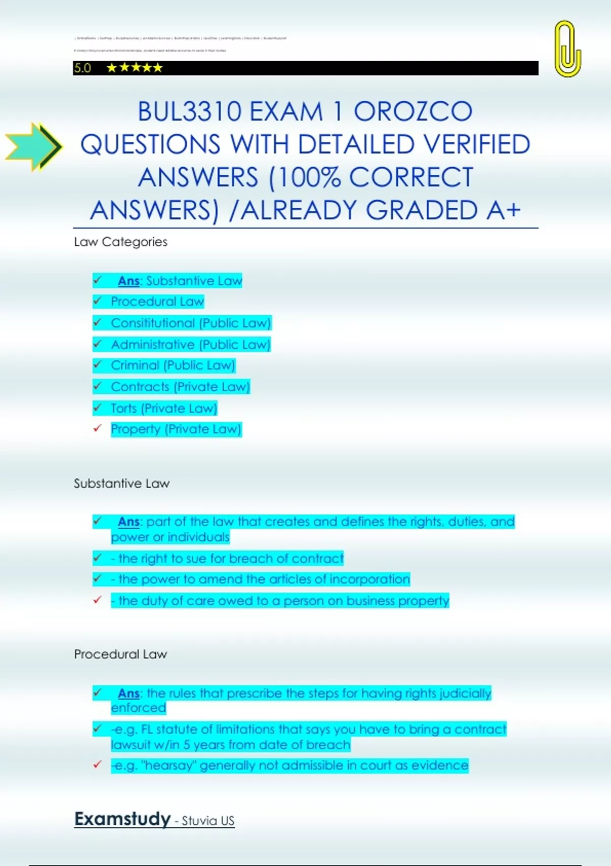 BUL3310 EXAM 1 OROZCO QUESTIONS WITH DETAILED VERIFIED ANSWERS (100% ...