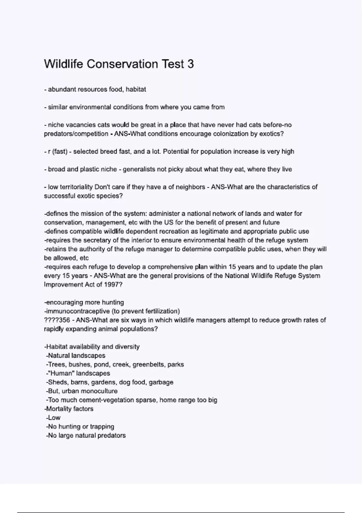 Wildlife Conservation Test 3 Exam (Latest Update 2024 / 2025) Questions ...