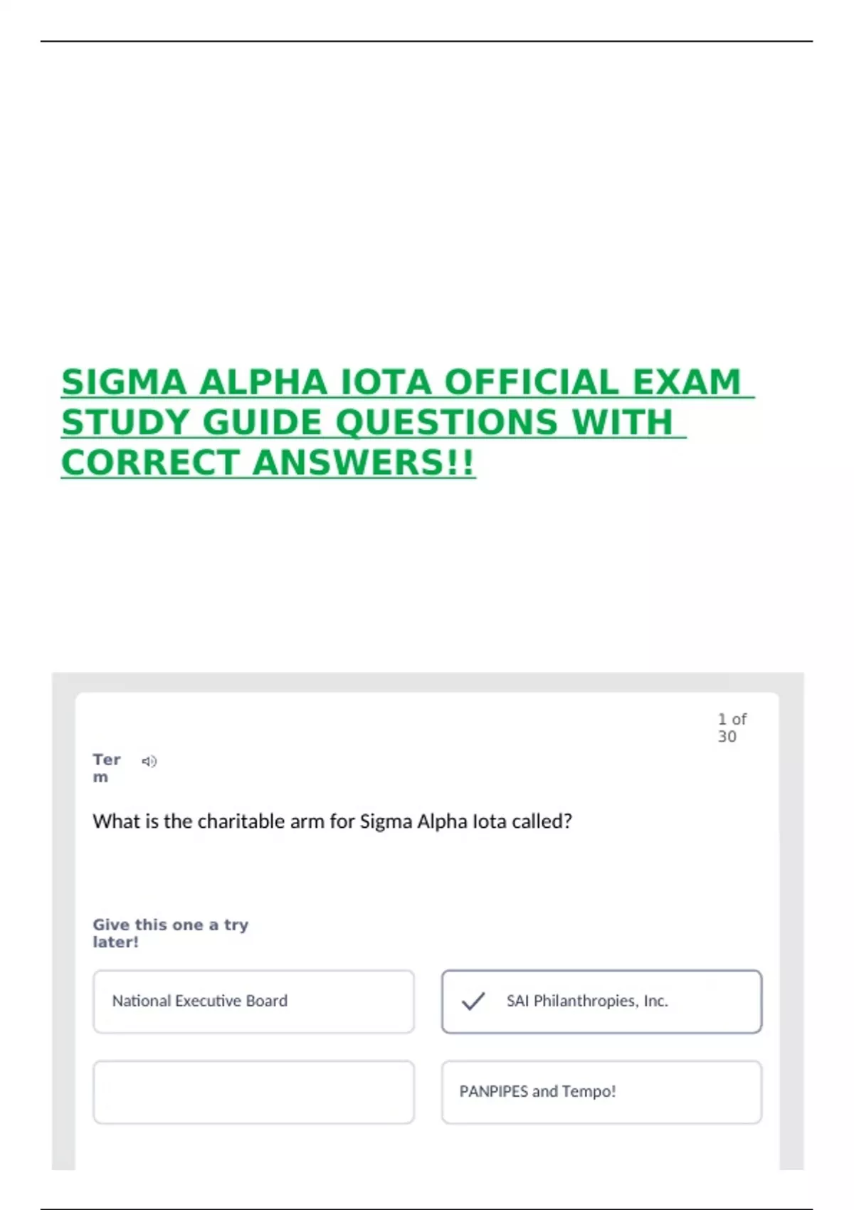 SIGMA ALPHA IOTA OFFICIAL EXAM STUDY GUIDE QUESTIONS WITH CORRECT ...