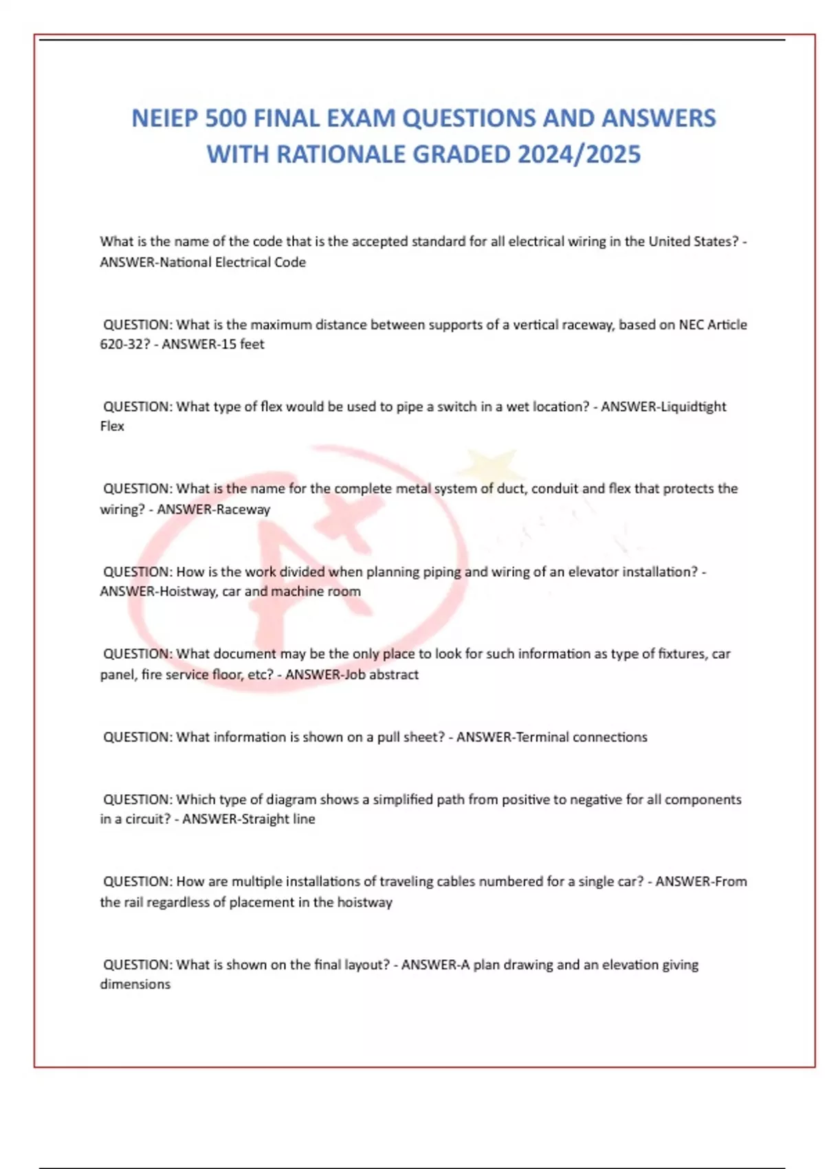 NEIEP 500 FINAL EXAM QUESTIONS AND ANSWERS WITH RATIONALE GRADED 2024/2025 - NEIEP 500 - Stuvia US