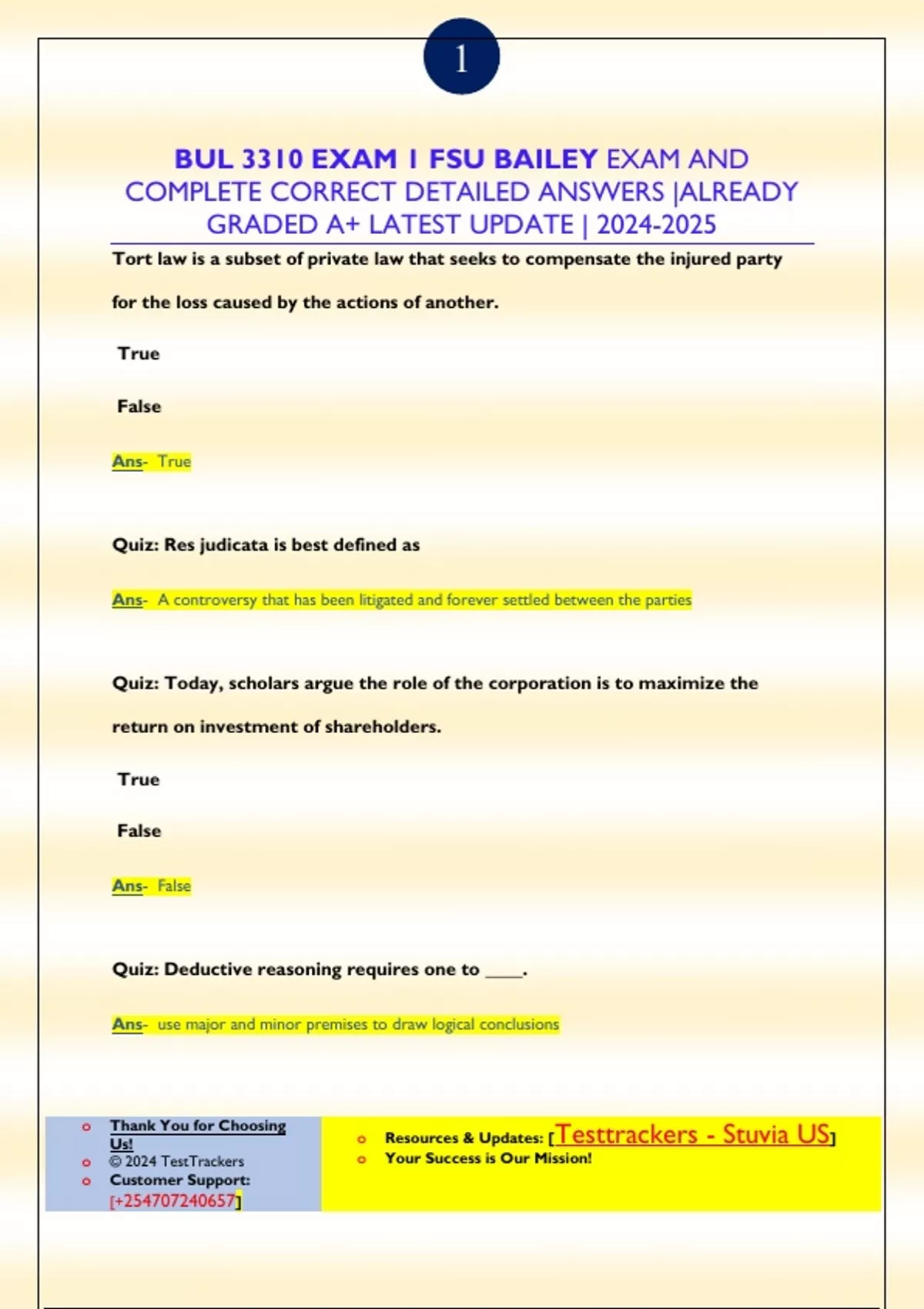 BUL 3310 EXAM 1 FSU BAILEY EXAM AND COMPLETE CORRECT DETAILED ANSWERS ...